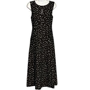 DKNY Sleeveless Midi Black Polka Dot Dress Jersey Stretch Minimalist Size 4 NWT